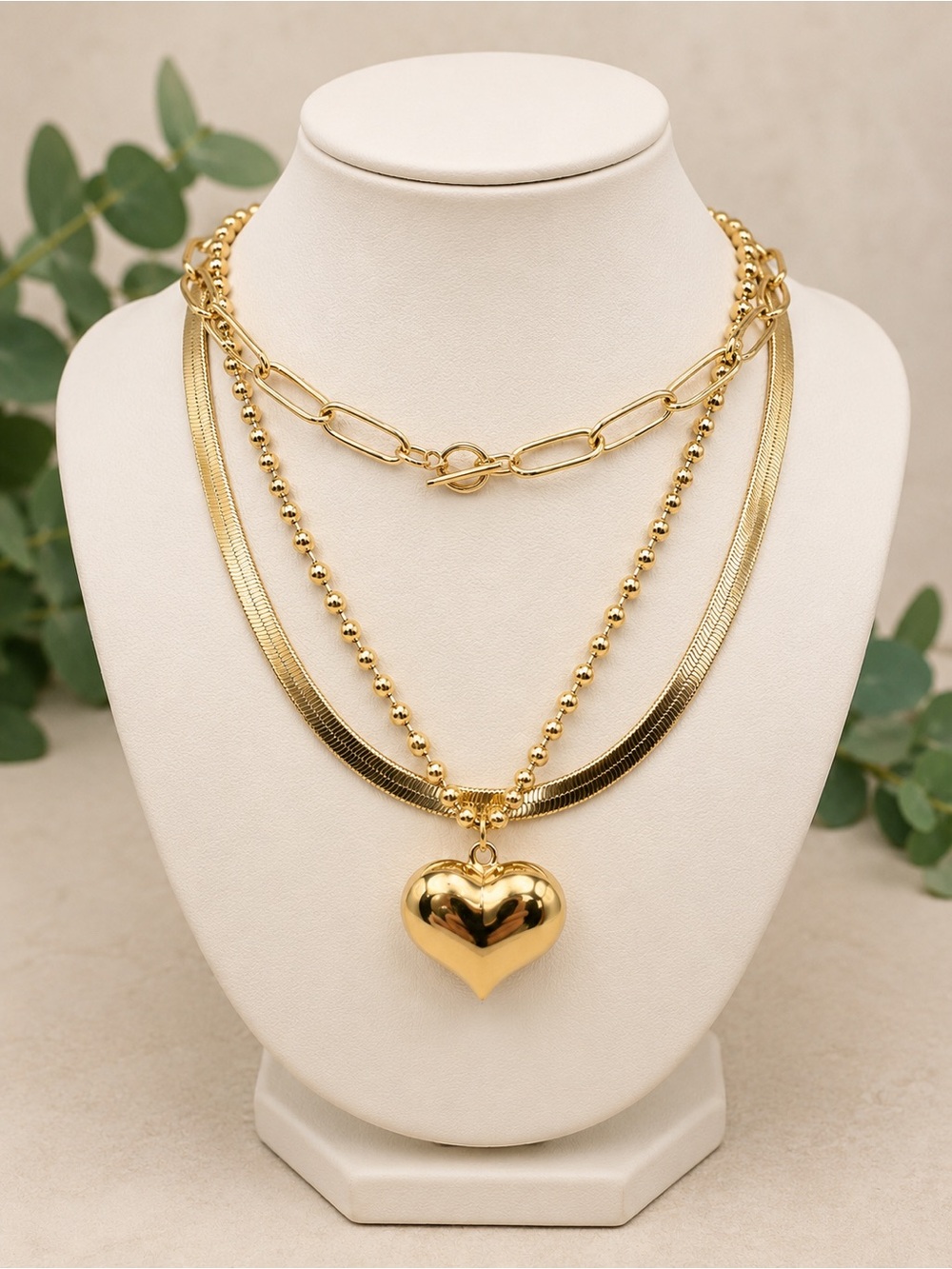 Gold Tone Layered Heart Necklace Set – 3 Separate Necklaces (BR1616/1)